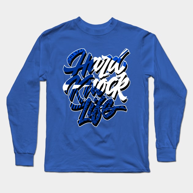 Hard Knock Racer Blue Retro Sneaker Art Long Sleeve T-Shirt by funandgames